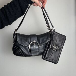 Coach Soho Vintage Y2K Black Genuine Leather Shoulder Mini Bag with Matching Wri